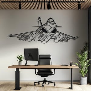 Arte de pared de metal con forma de avión Rafale Angle, arte de pared de avión, decoración de aviación, arte de pared de metal, regalo de avión, regalo de piloto, regalo de aviación