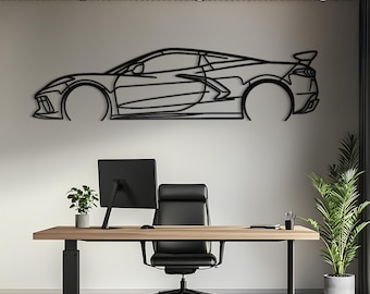 Stainless Steel Car Contour Wall Art, Automotive Garage Decor, Man Cave Sign