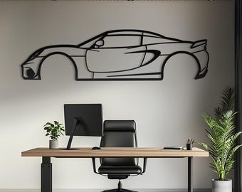 Decoración de pared con silueta de coche de acero inoxidable, decoración para garaje automotriz, letrero con diseño lineal de vehículos.