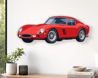 Automotive Wall Art, Red Classic Car on 3mm Glossy Acrylic for Garage and Man Cave