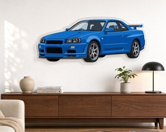 JDM Automotive Wall Art, Blue 90s Japanese Sports Car on 3mm Glossy Acrylic