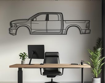 Matte Black Stainless Steel Truck Outline Wall Art, Car Guy Decor