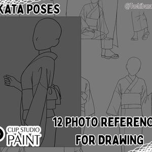 Yukata-houdingen - 12 fotoreferenties voor tekenen (Clip Studio Paint) - digitale download