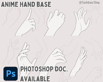 21 poses de manos de anime, sellos de manos para Procreate, referencia de dibujo (PNG, Photoshop DOC)