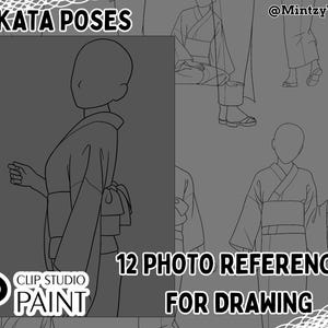 Photoshop yukata poses, Procreate body pose, Digital brushes, Clip Studio Paint, Affinity Photo, Procreate poses, kimono reference,
