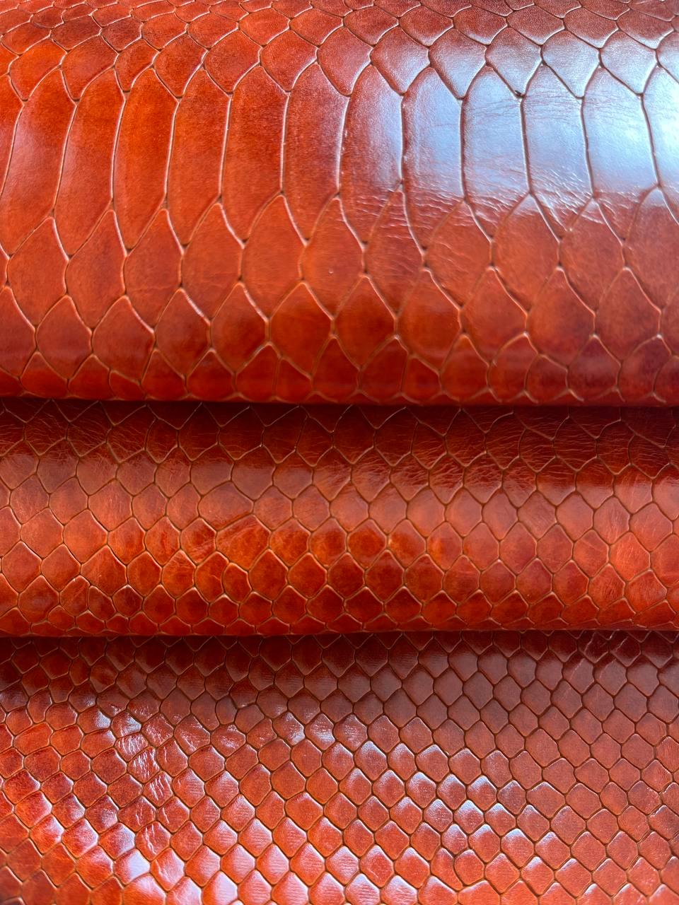 Bold Orange Python Embossed Leather – Genuine Italian Calfskin for ...