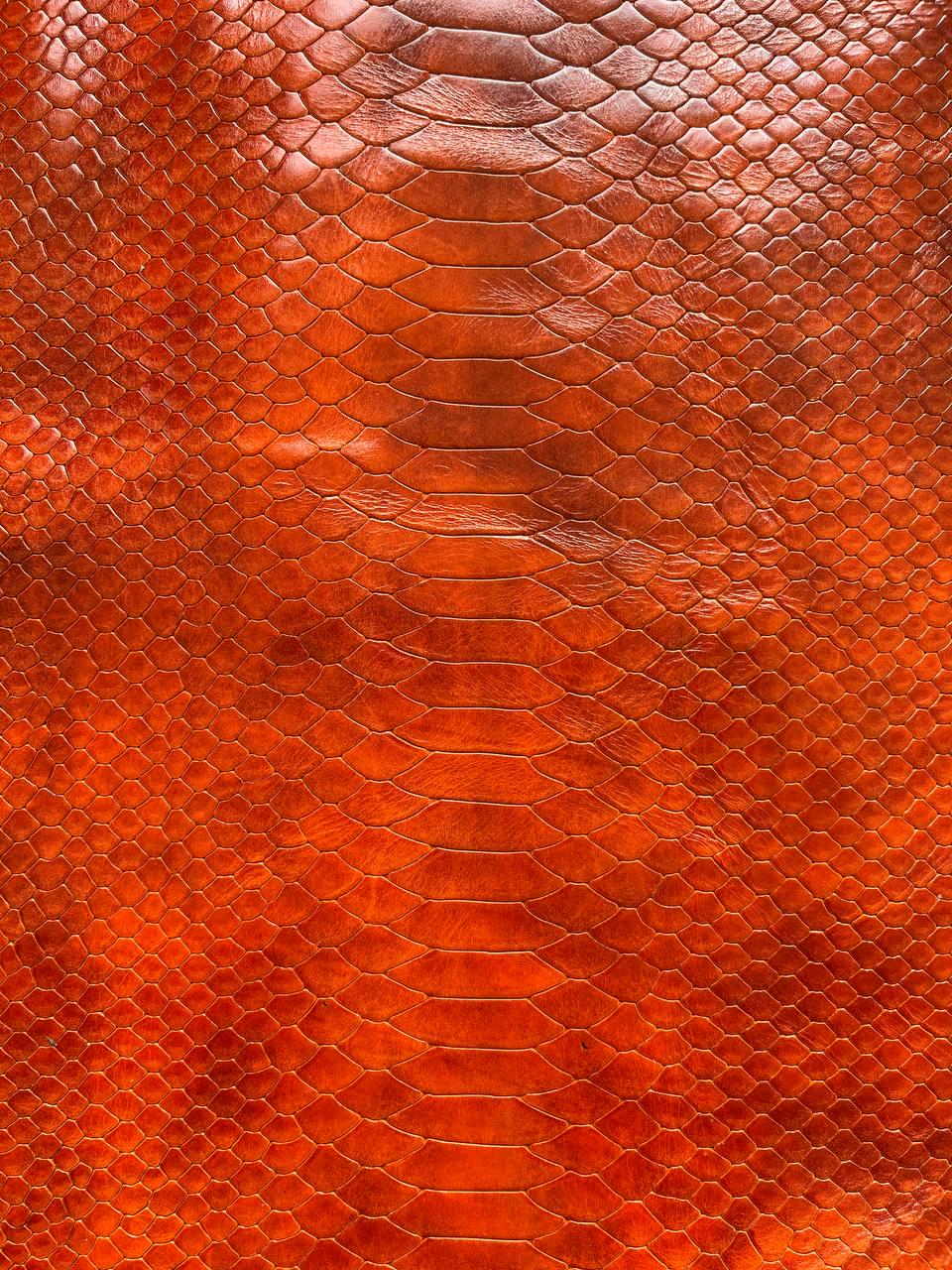 Bold Orange Python Embossed Leather – Genuine Italian Calfskin for ...