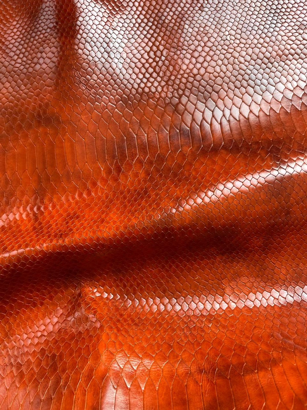 Bold Orange Python Embossed Leather – Genuine Italian Calfskin for ...