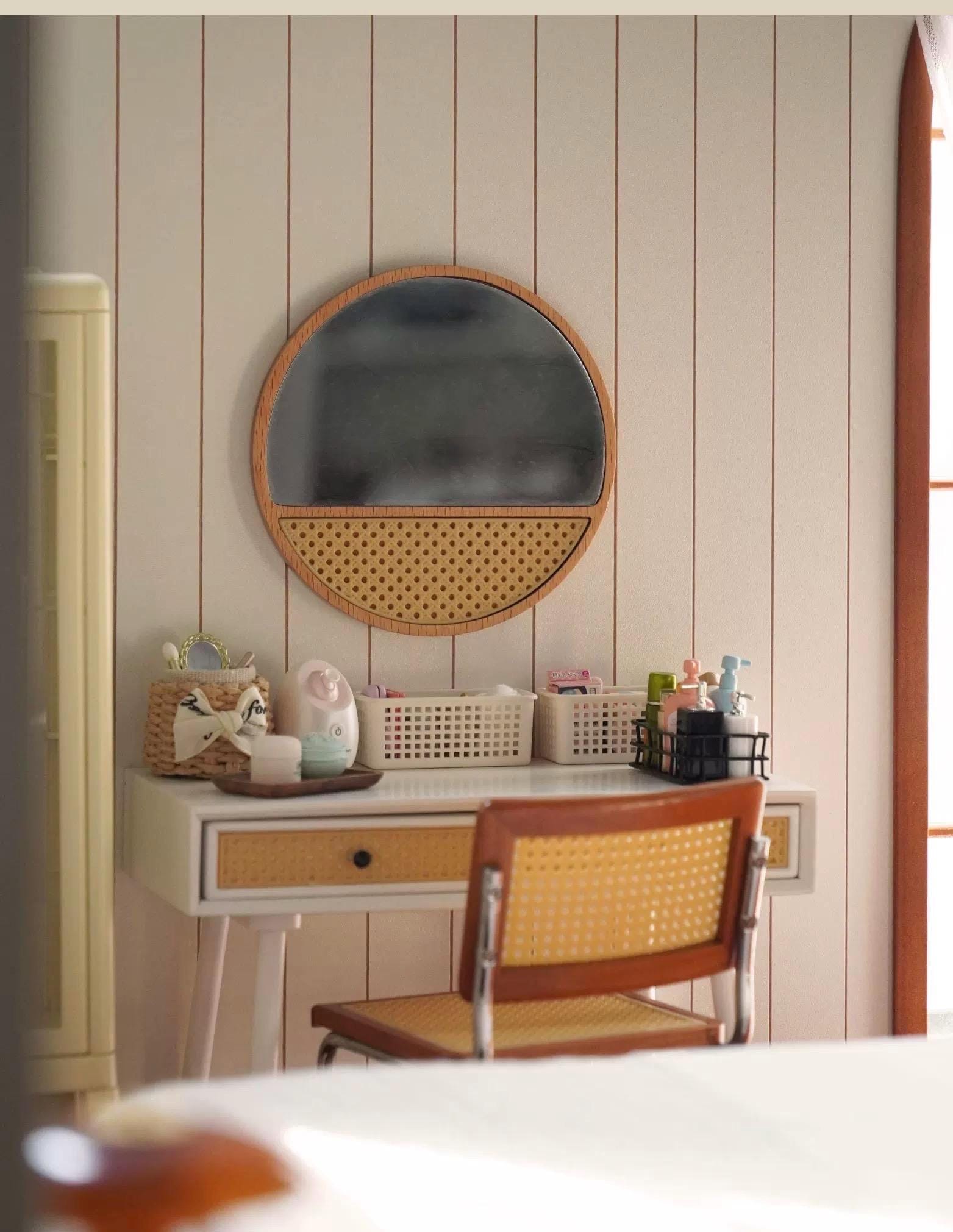 1:6 Scale Miniature Rattan Round Wall Mirror|| Dollhouse Vanity Mirror ...