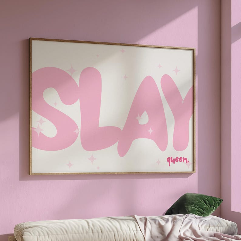 Slay Letter R Slay Queen Poster Typography Inspirational Trendy Pastel Light Pink ...