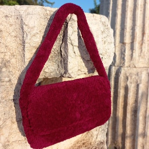 Damenhandtasche, Samt, Burgund, handgemacht, Geschenk für Sie