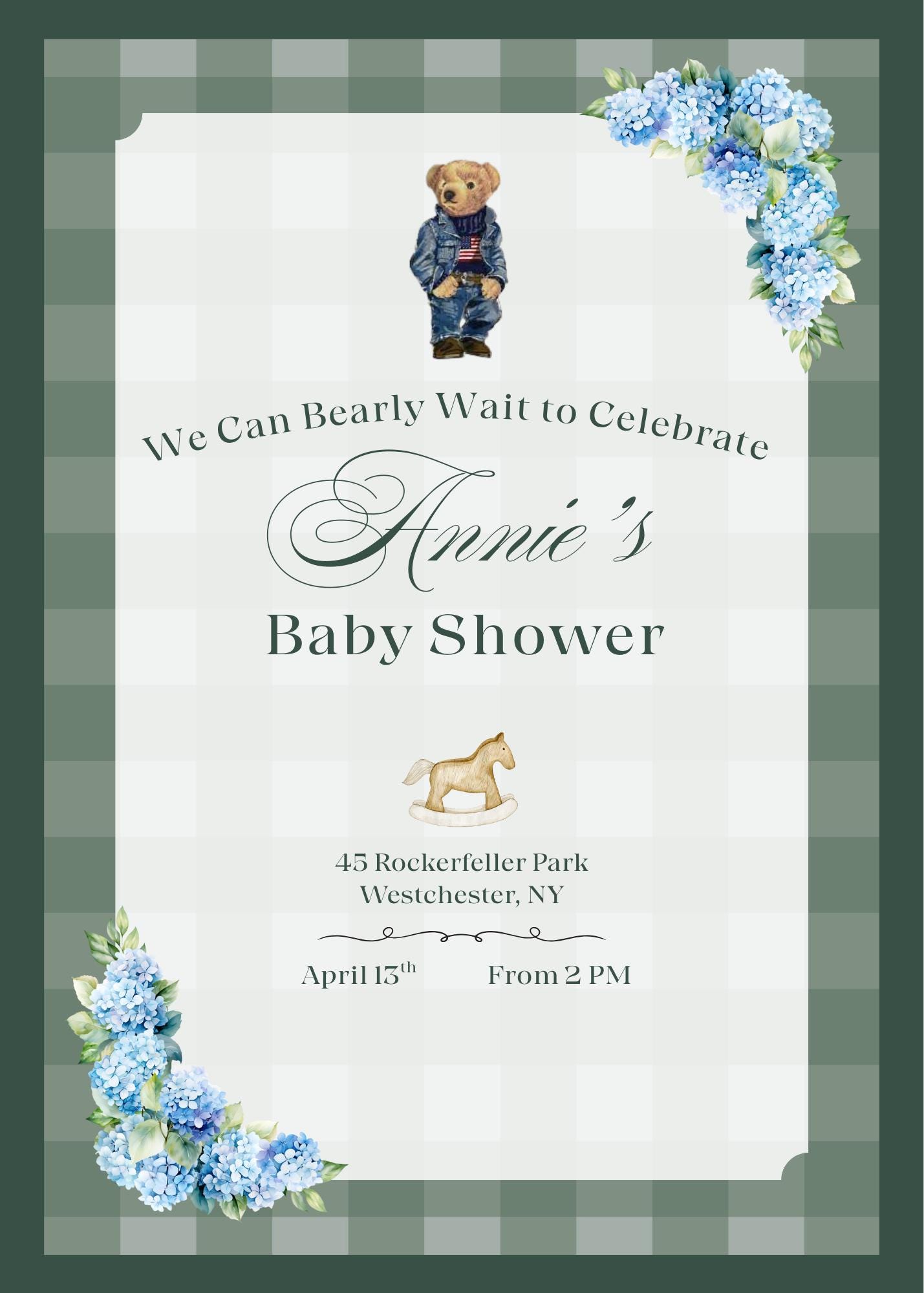 Preppy Teddy Bear Baby Shower Invitation, Polo Bear Invite Template ...