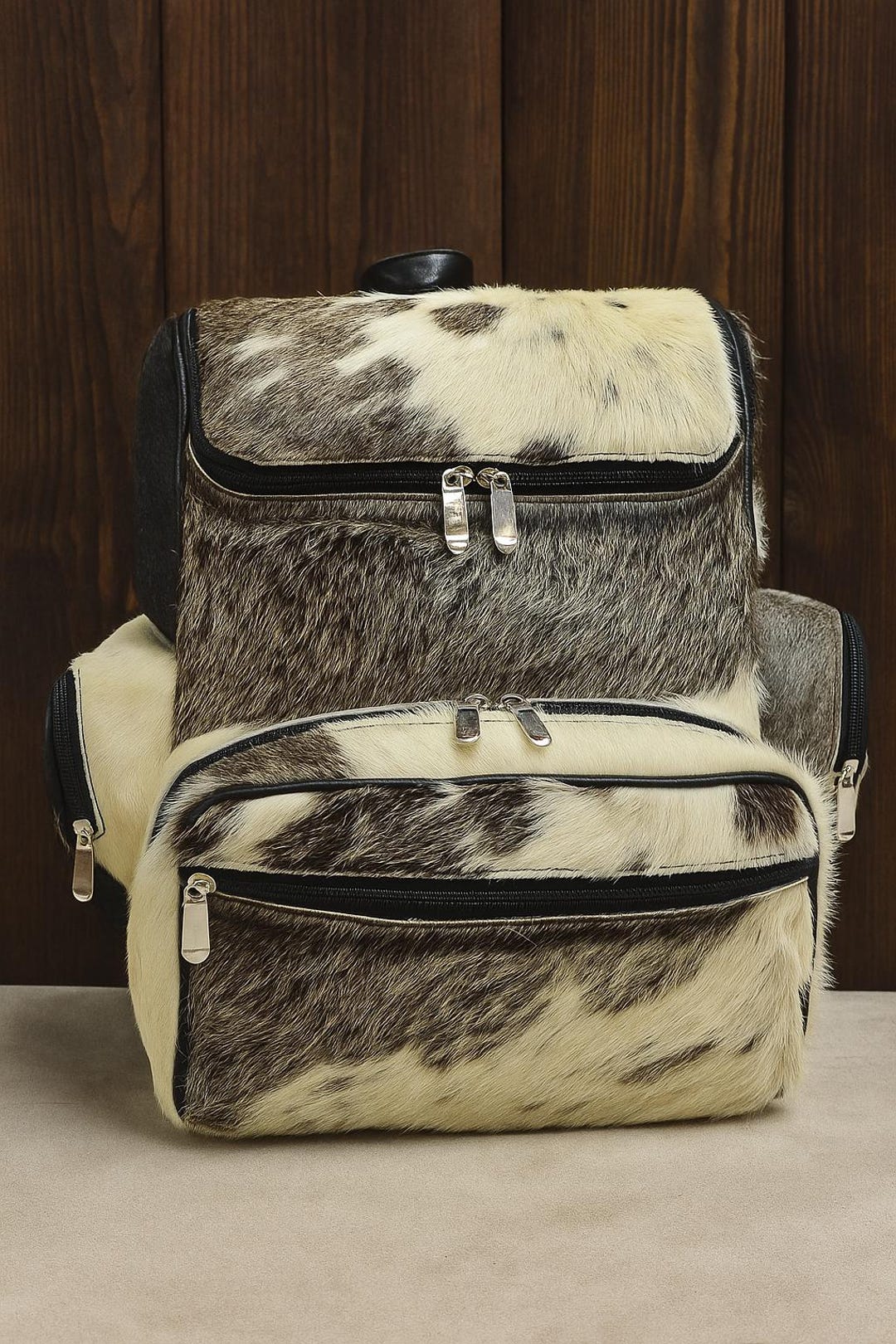 Authentic Hair-On Cowhide Leather Backpack Rustic Western Travel Bag Made in USA Handmade Cow Hairon Leather Backpack: Rustic Western Style  main image 4
