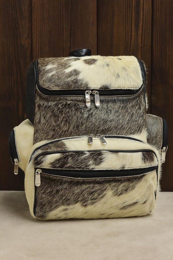 Brindle Cowhide Backpack: Tricolor Hair-on Leather Rucksack  display picture 1