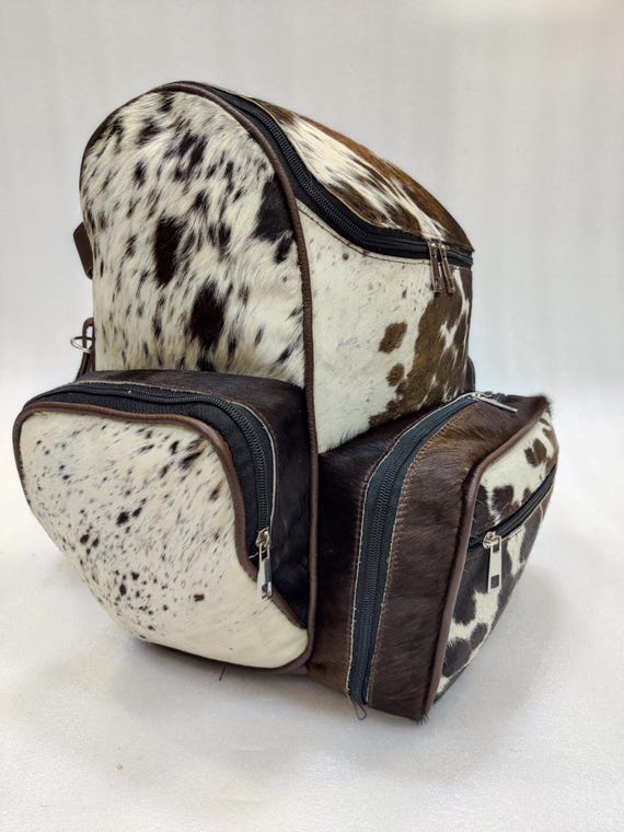 Brindle Cowhide Diaper Bag Backpack: Handmade Leather Travel  display picture 3
