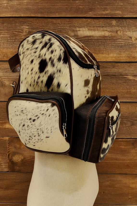 Brindle Cowhide Diaper Bag Backpack: Handmade Leather Travel 