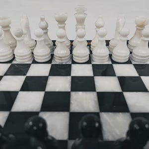 Handmade Marble Chess Pieces, Green Onyx, Coral, and Brown