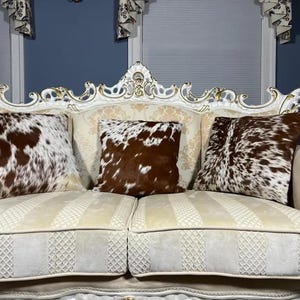 Driekleurige koeienhuid kussensloop: natuurlijk haar, echt leer