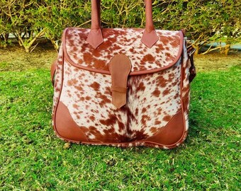 Torba typu tote ze skóry bydlęcej | Portfel w stylu western z włosiem z krowiej skóry | Torebka z prawdziwej skóry dla kobiet | Prążkowana, brązowa, biała, czarno-biała torba ze skóry bydlęcej