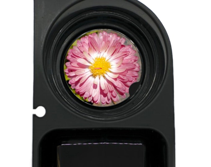 Pink Daisy Flower Round Sandstone Car Cupholder Coaster With Cork Underside