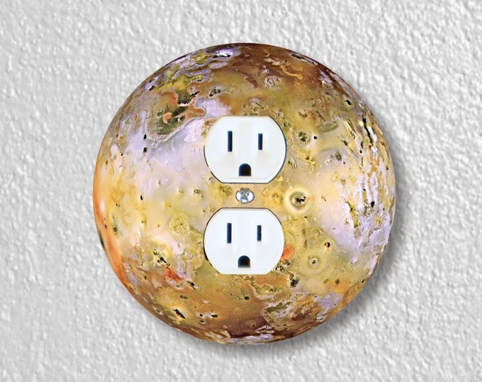 Jupiter Moon Io Space Precision Laser Cut Duplex and Grounded Outlet Round Wall Plate Covers