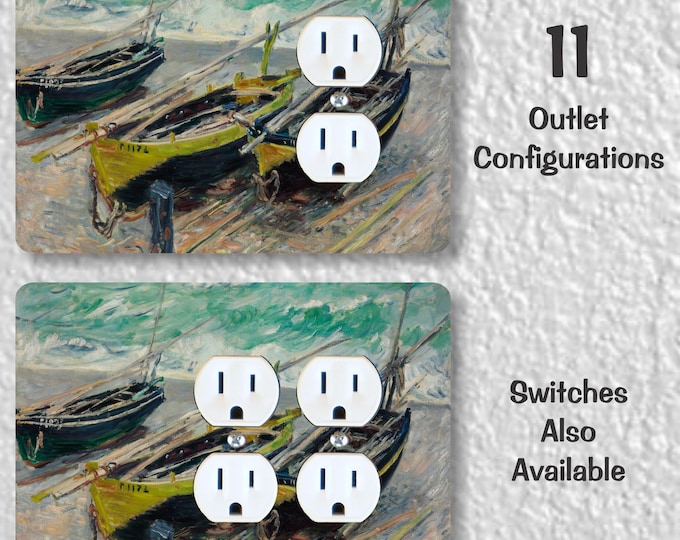 Monet Three Fishing Boats Precision Laser Cut Duplex and Grounded Outlet Wall Plate Covers