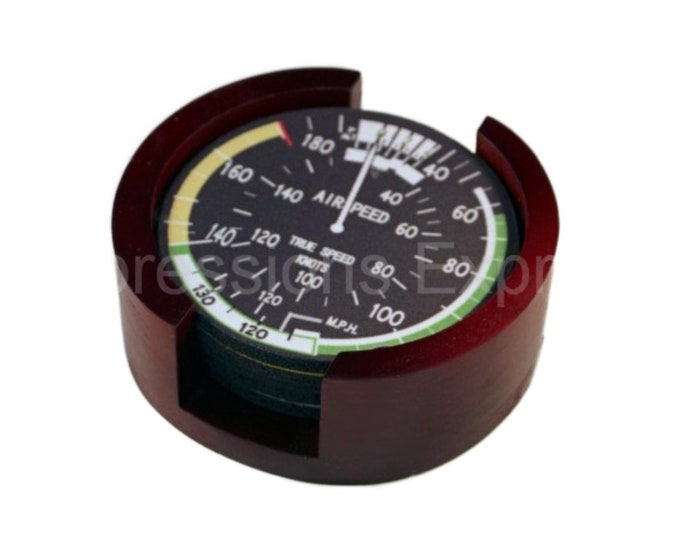 Altimeter Thrust Altitude Direction EGT Aviation Coaster Set of 5 with Wood Holder