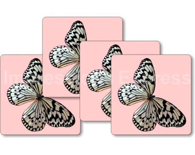 White Nymph Butterfly Pink Square Coasters - Set of 4