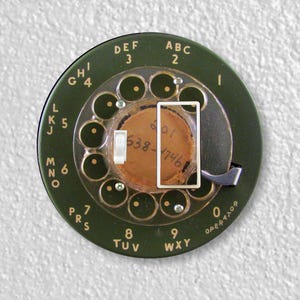 Vintage Retro MCM Avocado Green Telephone Dial Precision Laser Cut Double Toggle Decora Rocker Round Light Switch Wall Plate Cover
