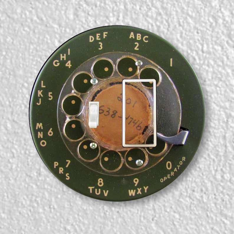Vintage Retro MCM Avocado Green Telephone Dial Precision Laser Cut Double Toggle Decora Rocker Round Light Switch Wall Plate Cover