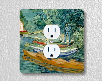 Vincent Van Gogh On the Banks of the Oise at Auvers Precision Laser Cut Duplex and Grounded Outlet Square Wall Plate Covers