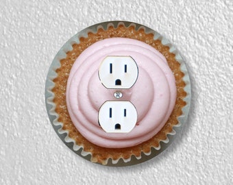 Pink Cupcake Precision Laser Cut Duplex and Grounded Outlet Round Wall Plate Covers