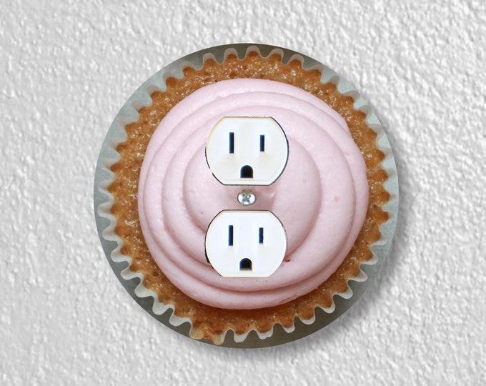 Pink Cupcake Precision Laser Cut Duplex and Grounded Outlet Round Wall Plate Covers