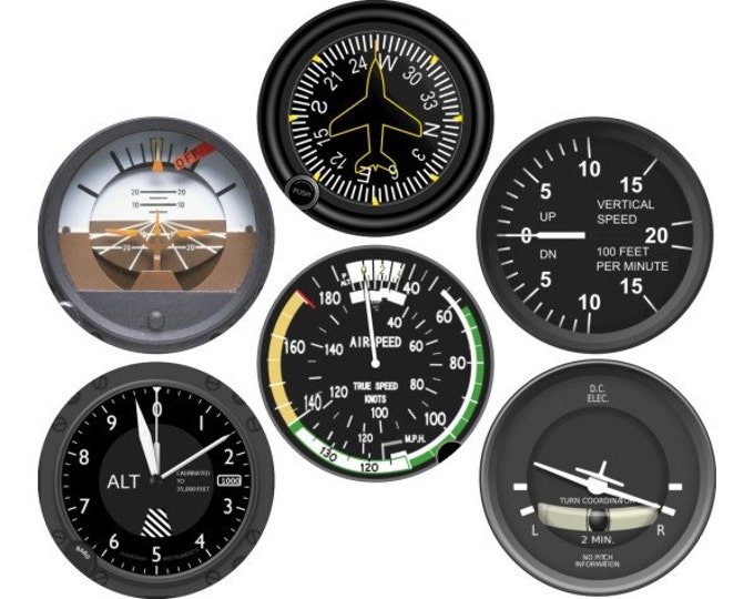 Altimeter Airspeed Attitude Direction Vertical Turn Indicator Aviation Round Coaster Set of 6