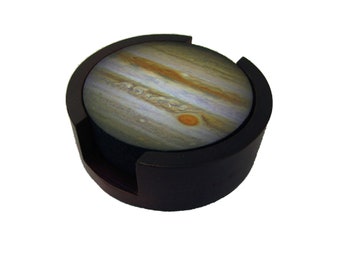 Jupiter Planet Space Coaster Set of 5 with Wood Holder