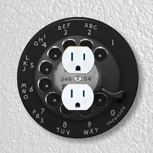 Vintage Black Telephone Dial Precision Laser Cut Duplex and Grounded Outlet Round Wall Plate Covers