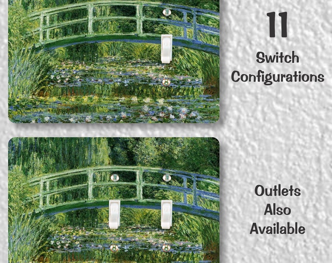 Water Lilies and Japanese Bridge Monet Precision Laser Cut Toggle and Decora Rocker Light Switch Wall Plate Covers