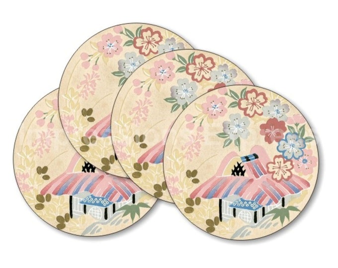 Japanese Art Round Coasters - Set of 4