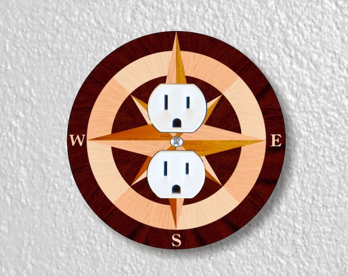 Nautical Compass Precision Laser Cut Duplex and Grounded Outlet Round Wall Plate Covers