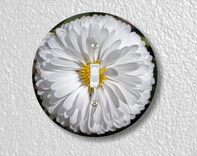 White Daisy Flower Precision Laser Cut Toggle and Decora Rocker Round Light Switch Wall Plate Covers