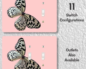 White Nymph Butterfly Pink Precision Laser Cut Toggle and Decora Rocker Light Switch Wall Plate Covers