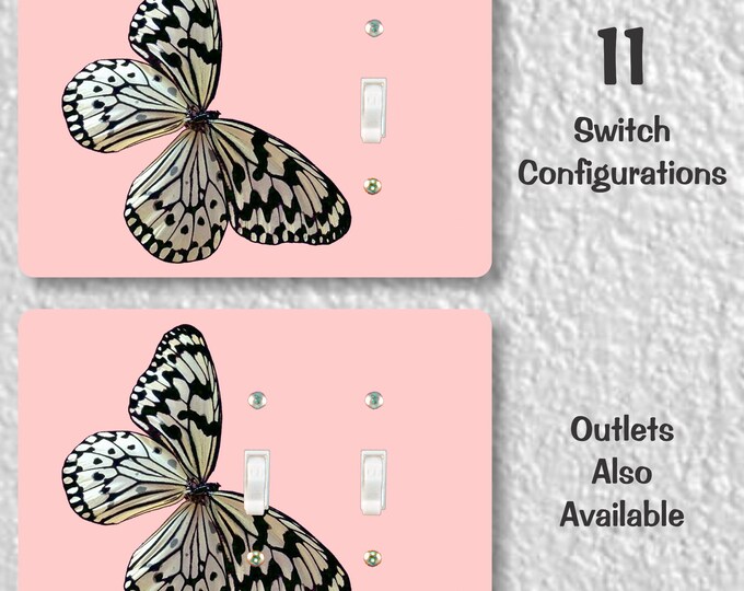 White Nymph Butterfly Pink Precision Laser Cut Toggle and Decora Rocker Light Switch Wall Plate Covers