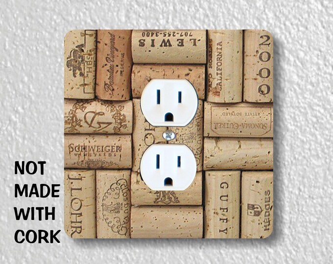 Wine Corks Precision Laser Cut Duplex and Grounded Outlet Square Wall Plate Covers