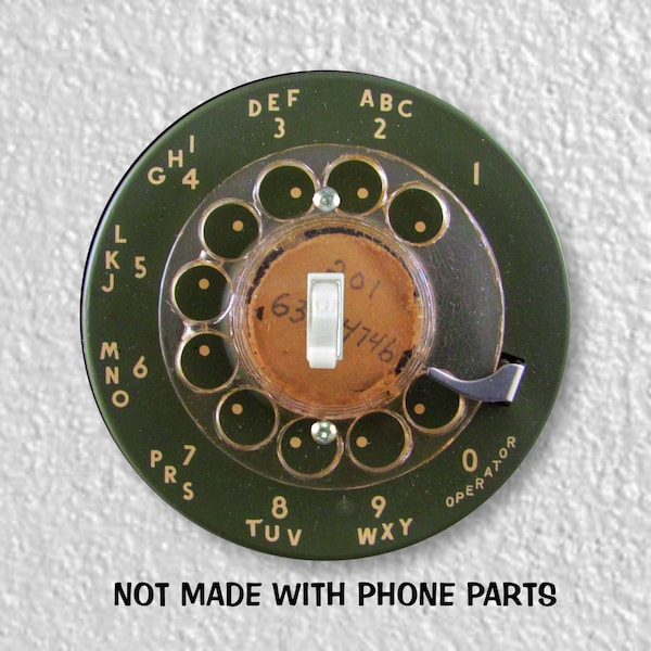 Vintage Retro MCM Avocado Green Telephone Dial Precision Laser Cut Toggle and Decora Rocker Round Light Switch Wall Plate Covers