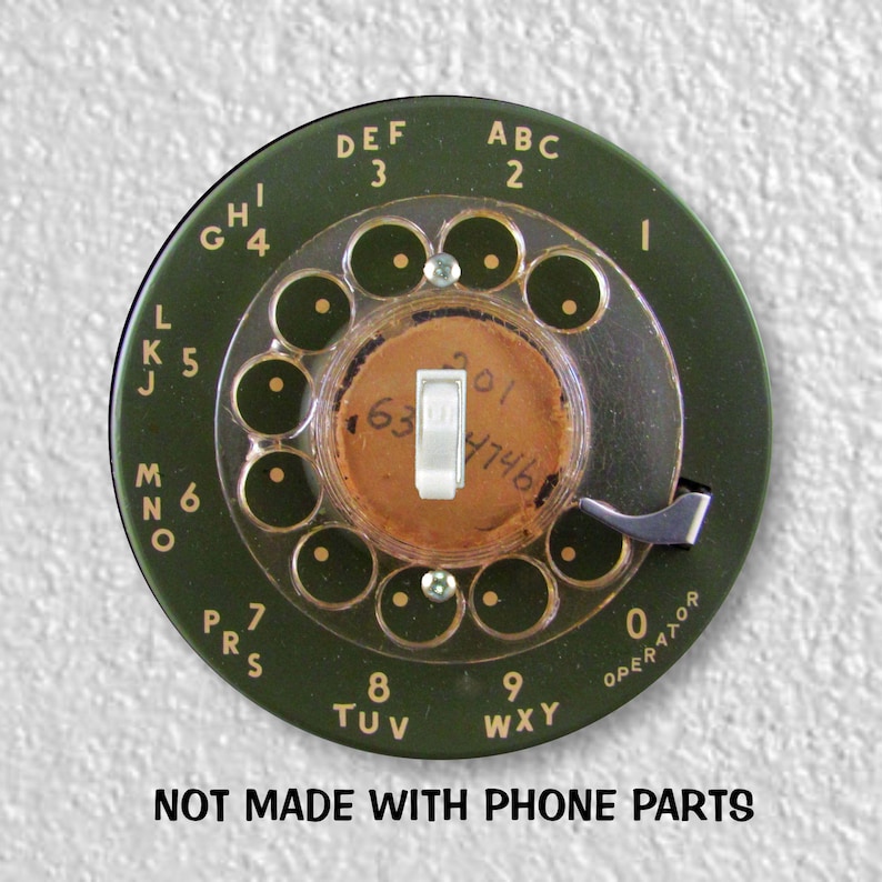 Vintage Retro MCM Avocado Green Telephone Dial Precision Laser Cut Toggle and Decora Rocker Round Light Switch Wall Plate Covers image 1