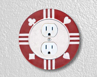 Red Poker Chip Precision Laser Cut Duplex and Grounded Outlet Round Wall Plate Covers