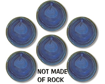 Glossy Blue Geode Stone Round Cork Backed Coasters (Set of 6)