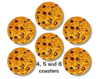 Chocolate Chip Cookie Glossy Round Cork Backed Coasters (Sets of 4,5 or 6)