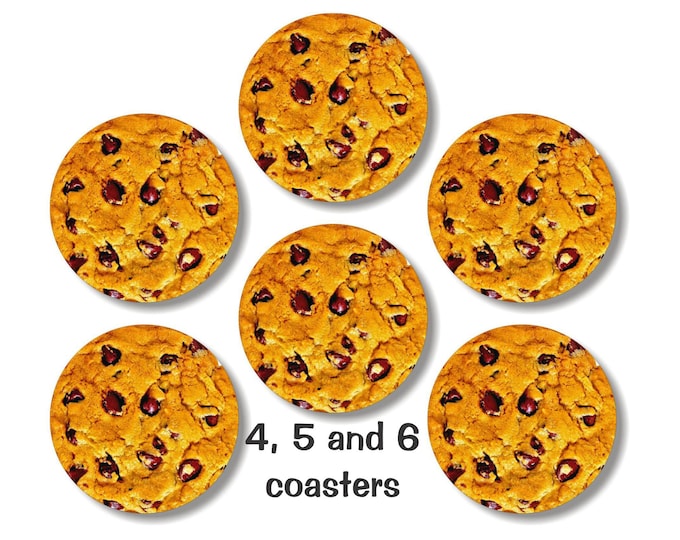 Glossy Chocolate Chip Cookie Round Cork Backed Coasters (Sets of 4,5 or 6)