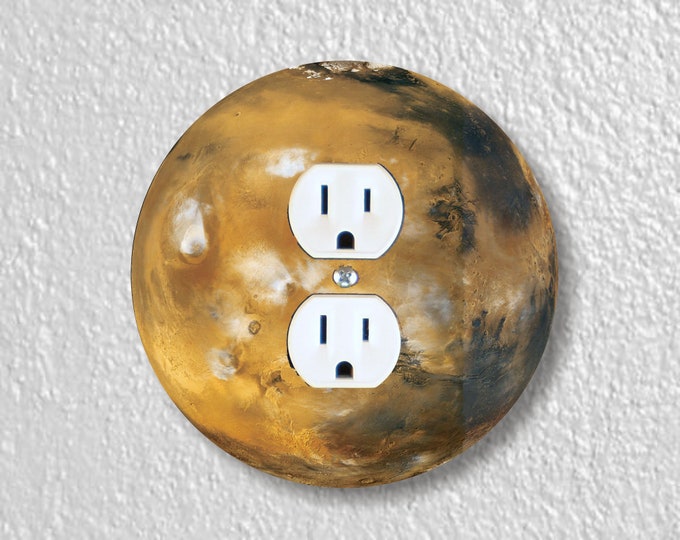 Planet Mars Space Precision Laser Cut Duplex and Grounded Outlet Round Wall Plate Covers